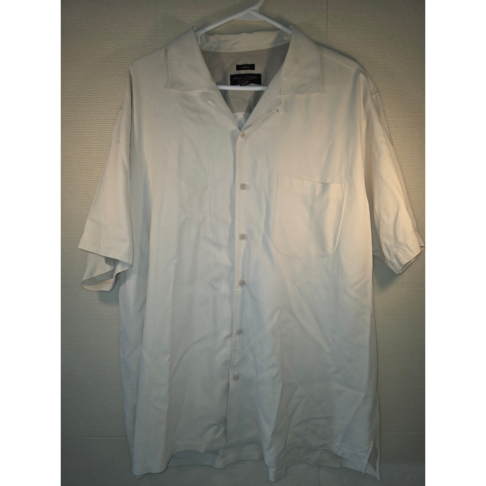 Pronto Uomo Mens XL Cream 100% Silk Short Sleeve Button Down Camp Shirt Classic